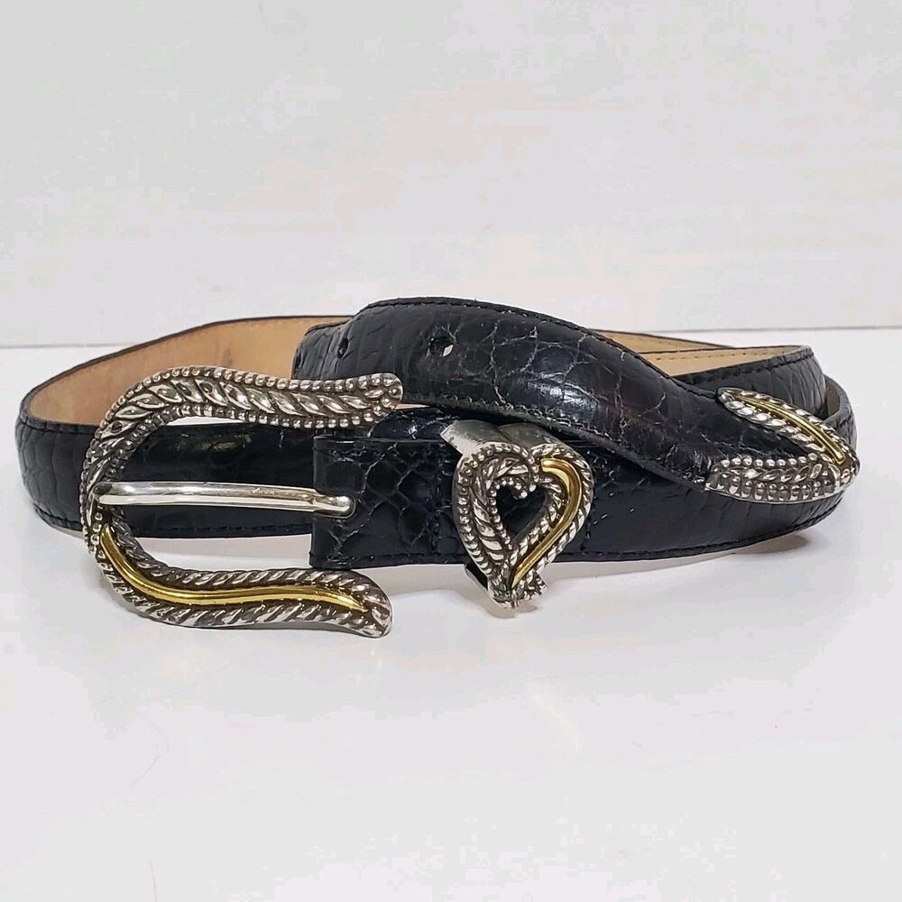 Brighton Black Leather Belt with Two-Tone Heart Accent Buckle